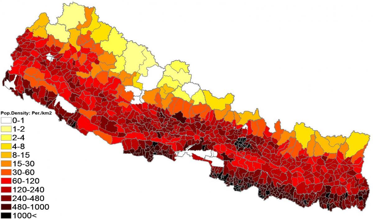 nepal íbúafjölda kort