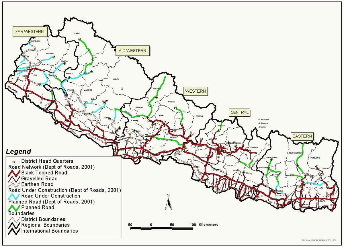 nepal kort með þjóðveginum