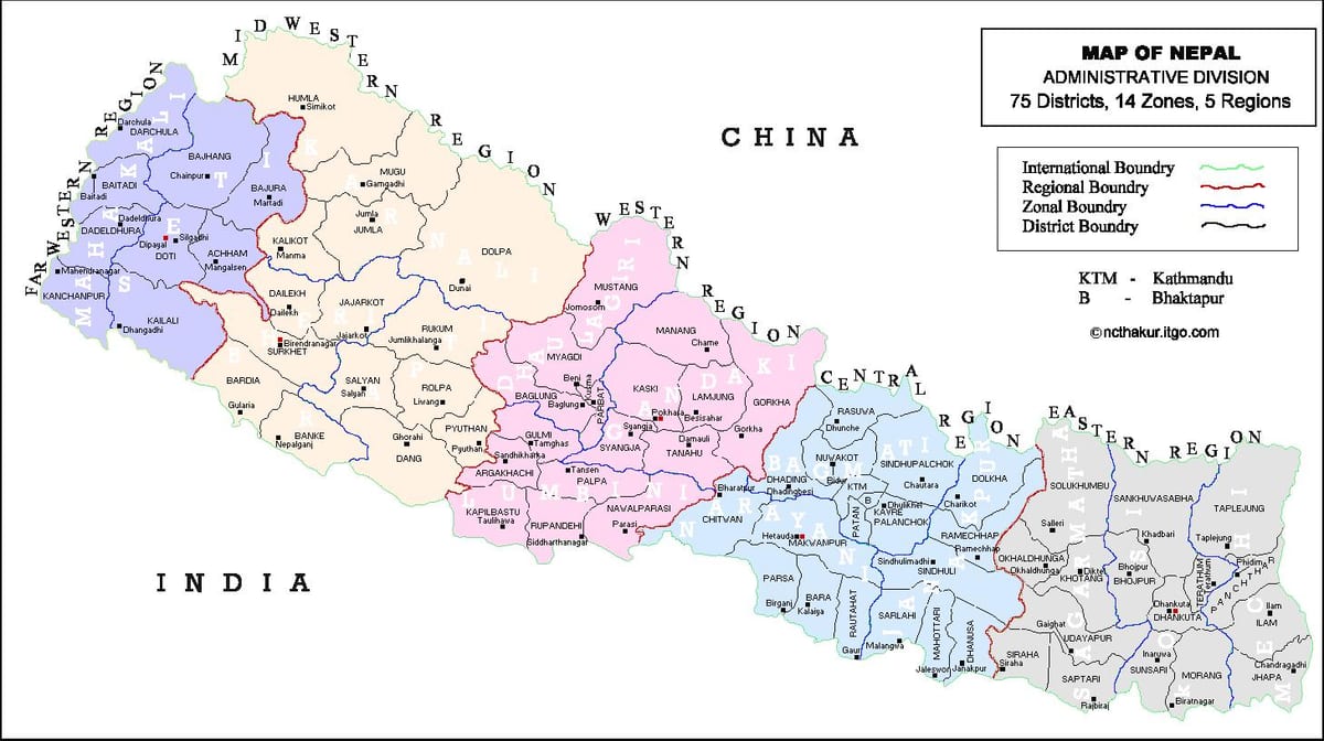 nepal 75 umdæmi kort