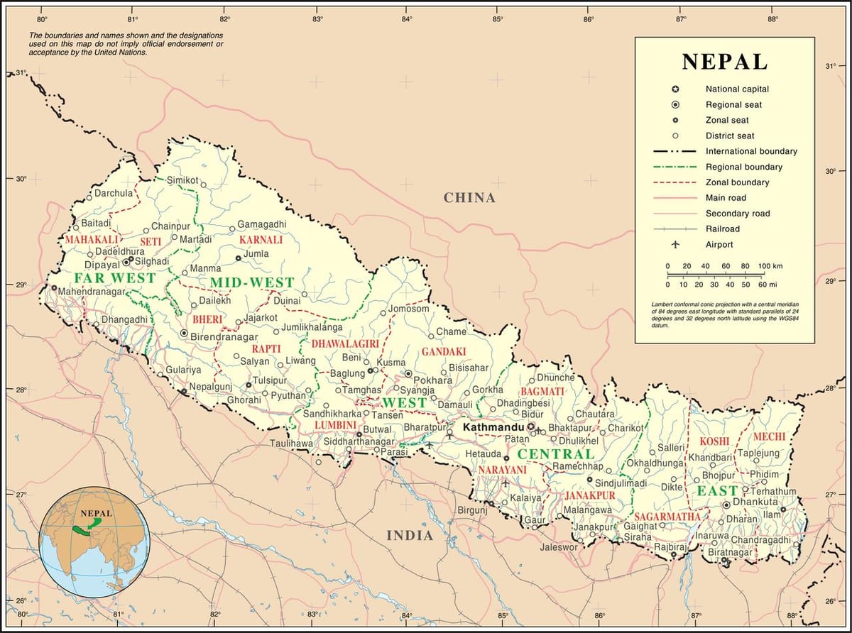 járnbraut kort af nepal