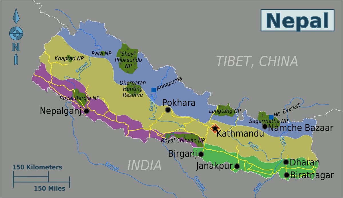 landfræðilega kort af nepal