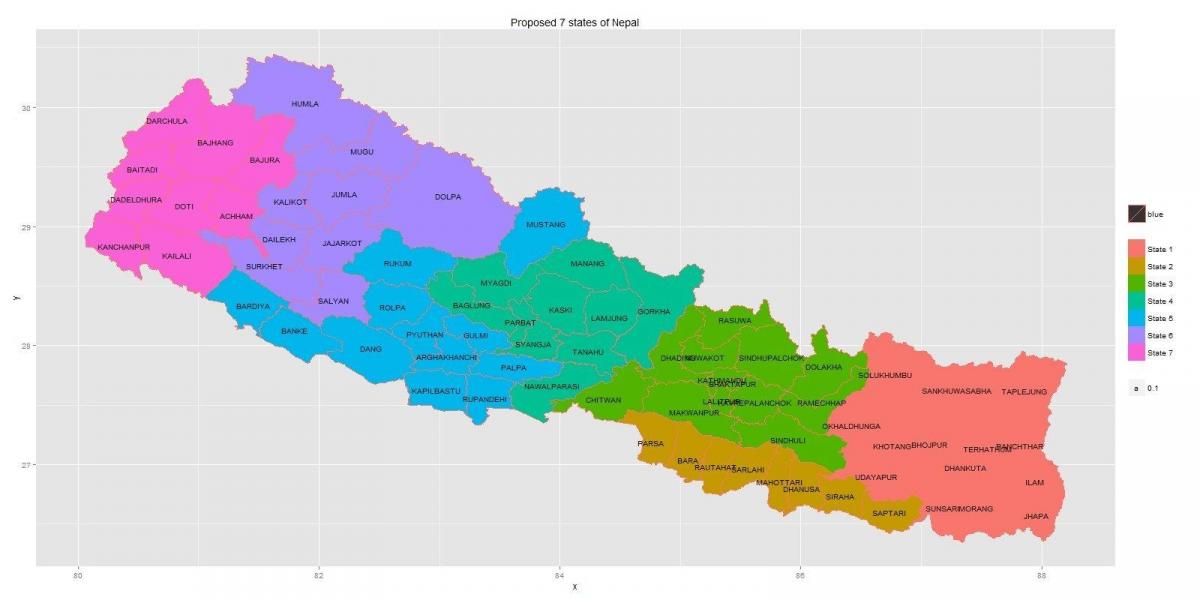 nýja nepal kort með 7 ríkið