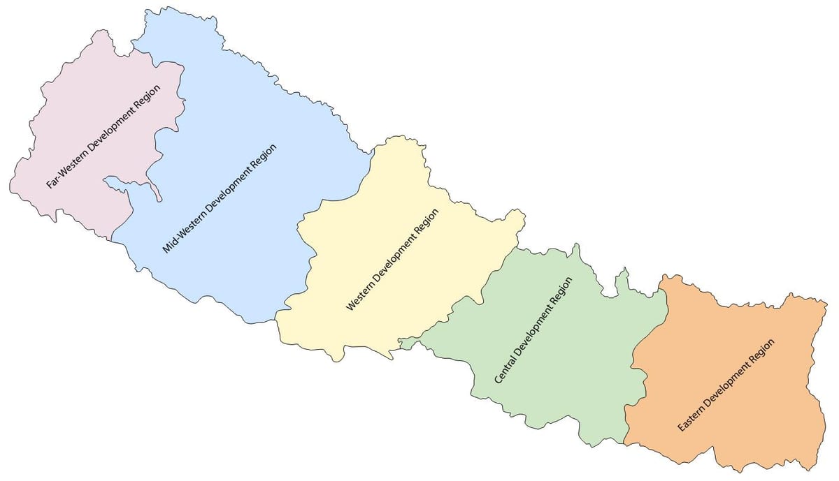 kort af nepal með þróun svæðinu