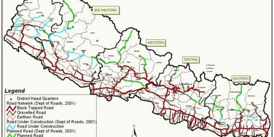 Nepal kort með þjóðveginum