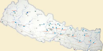 Kort af nepal með vötnum