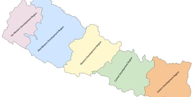 Kort af nepal með fimm þróun svæðinu