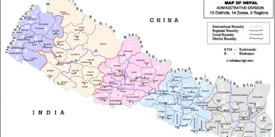 Nepal 75 umdæmi kort