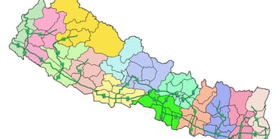 Kort af nepal með helstu þjóðvegum