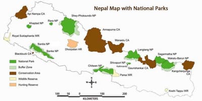 Kort af nepal með national garður