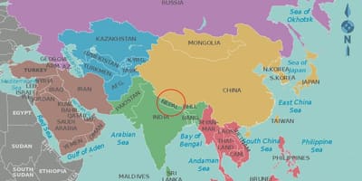 Kort af nepal og nærliggjandi löndum