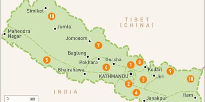 Nepal kort með svæðum